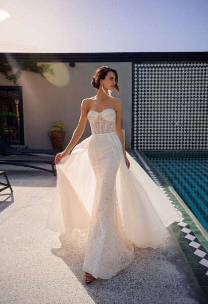 Glamorous Convertible Short Strapless Wedding Dress with Detachable A-Line  Overskirt