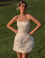 Strapless Mini Bridal Dress with 3D Structured Rose and Removable Skirt Train