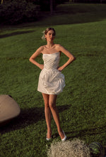 Strapless Mini Bridal Dress with 3D Structured Rose and Removable Skirt Train