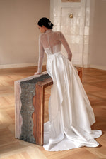 Elegant Illusion Long Sleeve High Neck A-Line Wedding Dress With Pearl