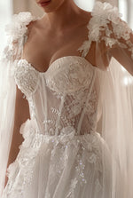 Sweetheart Bodice A-Line Tulle Wedding Dress with 3D Flowers and Removable Wings