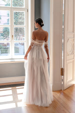 Bohemian A-Line Layers Wedding Dress with Removable Sleeves