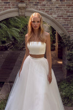 2 in One: Two-Piece Top and Skirt Wedding Dress with Stunning Removable Cover Dress