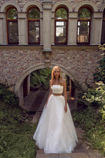 2 in One: Two-Piece Top and Skirt Wedding Dress with Stunning Removable Cover Dress