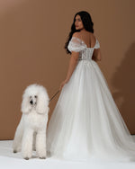 Romantic Off-the-shoulder A-Line Bridal Gown with Lace Sweetheart Bodice