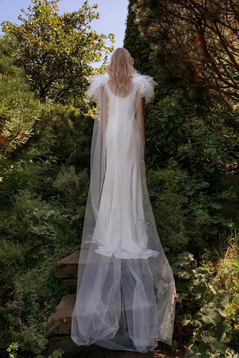 Mermaid Minimalist Wedding Dress with Removable Cape