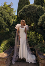 Mermaid Minimalist Wedding Dress with Removable Cape