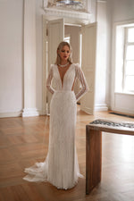 Statement Fully Sequined Long-Sleeve Mermaid Wedding Gown