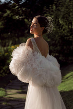 Dreamy V-Neck Sparkle Mermaid Wedding Dress with Striking Volumetric Floral Cape