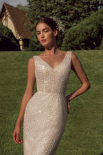 Dreamy V-Neck Sparkle Mermaid Wedding Dress with Striking Volumetric Floral Cape