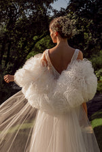 Dreamy V-Neck Sparkle Mermaid Wedding Dress with Striking Volumetric Floral Cape