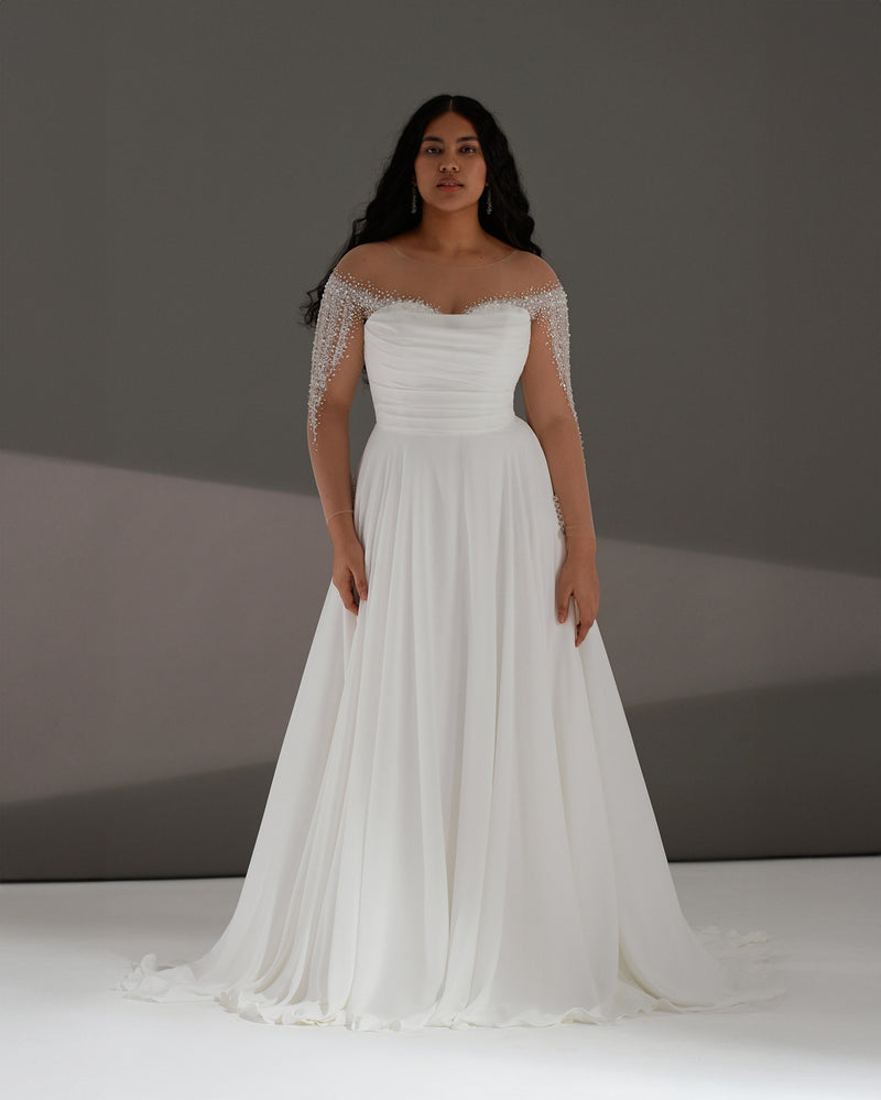 Illusion Long SleeveSweetheart Bodice A-Line Wedding Dress