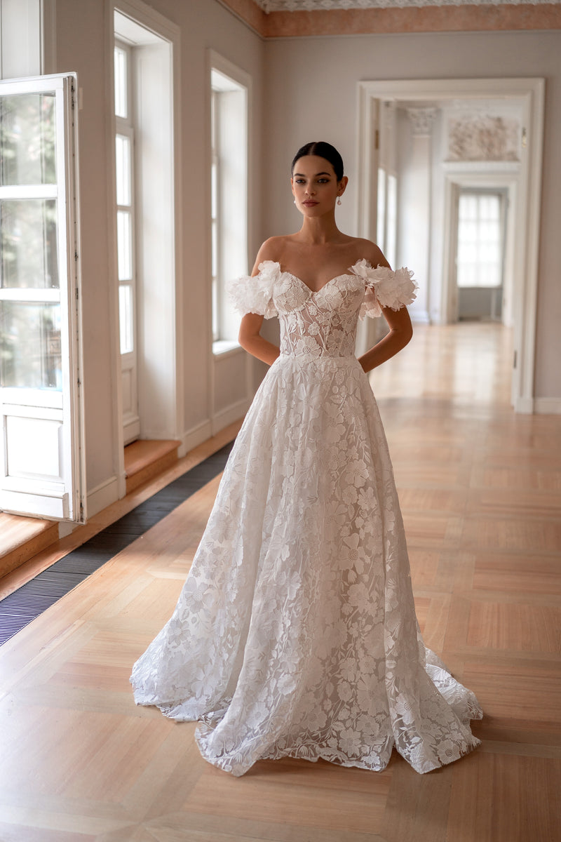 Off-the-Shoulder Lace A-Line Wedding Dress