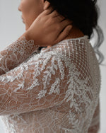 High-Neck Romantic Bell Sleeves Boho Lace A-Line Wedding Dress