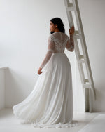 High-Neck Romantic Bell Sleeves Boho Lace A-Line Wedding Dress