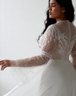 High-Neck Romantic Bell Sleeves Boho Lace A-Line Wedding Dress