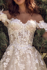 Exquisite Beauty: Off-Shoulder A-Line Wedding Dress with 3D Flowers