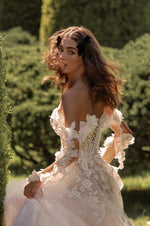 Exquisite Beauty: Off-Shoulder A-Line Wedding Dress with 3D Flowers