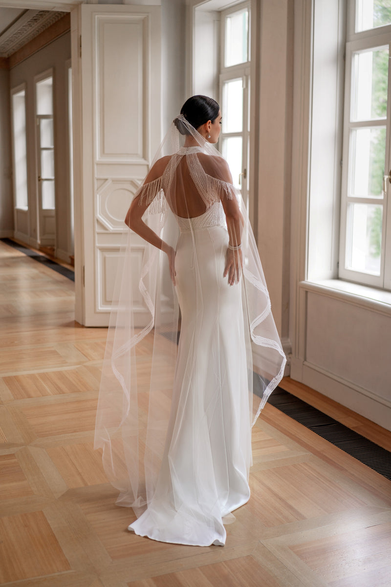 Mermaid Wedding Dress with High Halter Neckline and Open Back