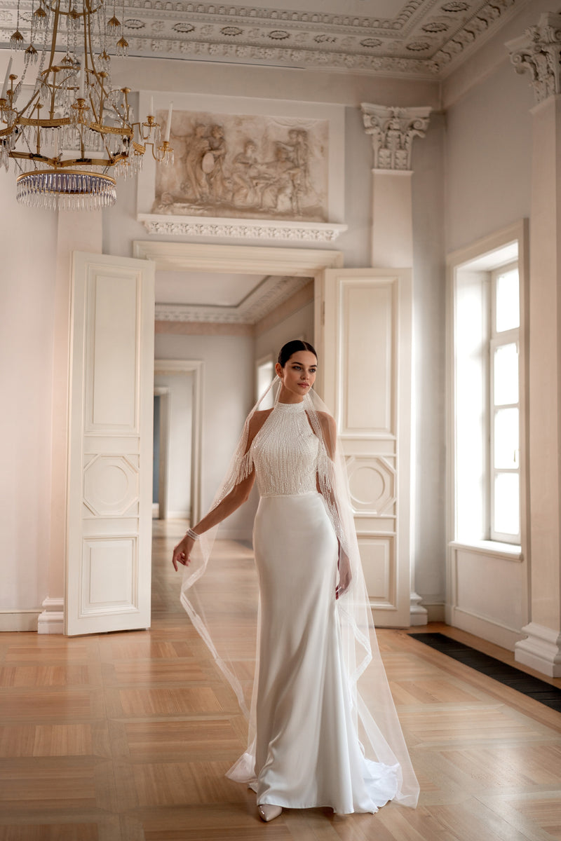 Mermaid Wedding Dress with High Halter Neckline and Open Back