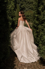 A-Line Wedding Gown with Strapless Corset, Lace-Up Closure Back, and Long Train