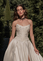 A-Line Wedding Gown with Strapless Corset, Lace-Up Closure Back, and Long Train