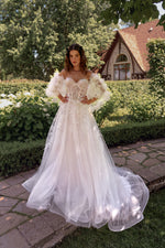 Strapless A-Line Wedding Dress with 3D Floral Bolero