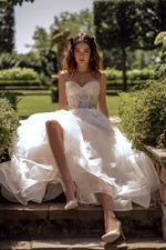 Strapless A-Line Wedding Dress with 3D Floral Bolero