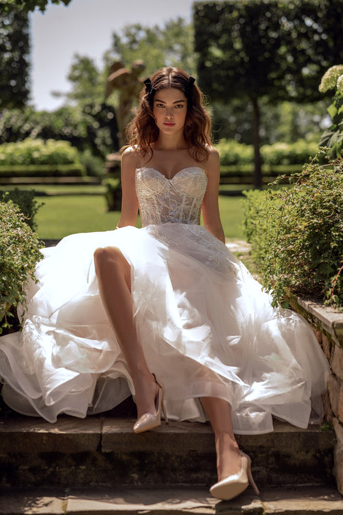 Strapless A-Line Wedding Dress with 3D Floral Bolero