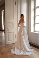 A-Line Lace Romantic Wedding Dress with Removable Sleeves