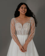 Long Sheer Sleeves Sparkling Corset Back A-Line Wedding Dress