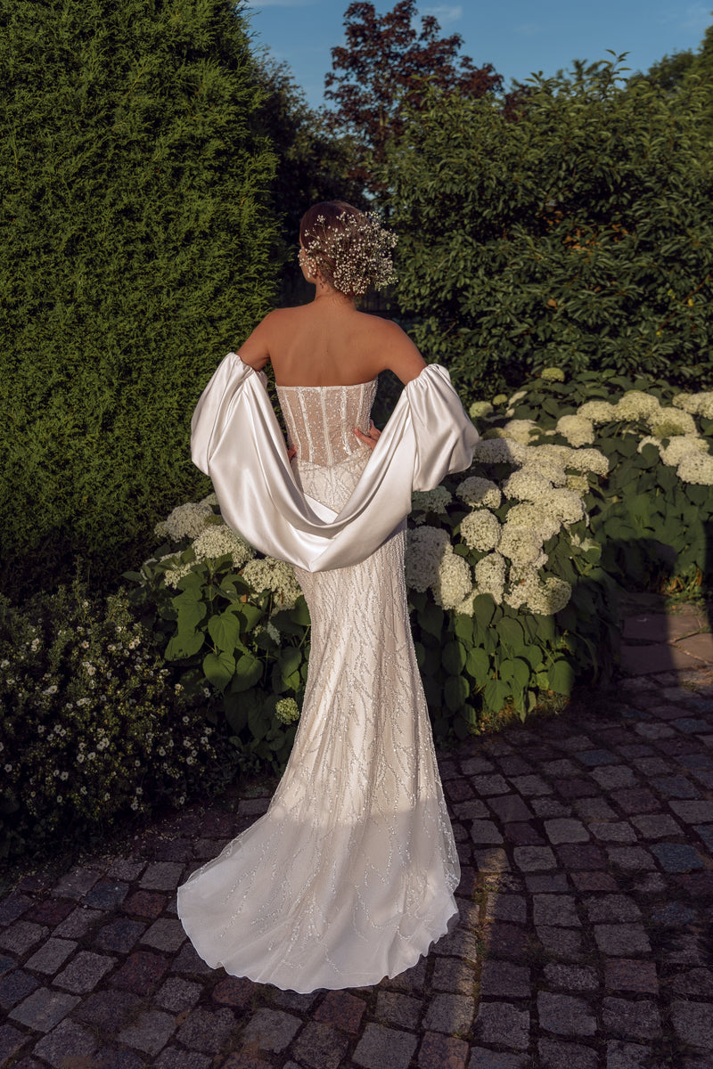 Strapless Glitter Mermaid Wedding Dress with Removable Sleeves