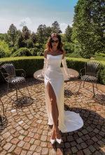 Minimalist Mermaid Wedding Dress with Daring High Slit and Removable Sleeves