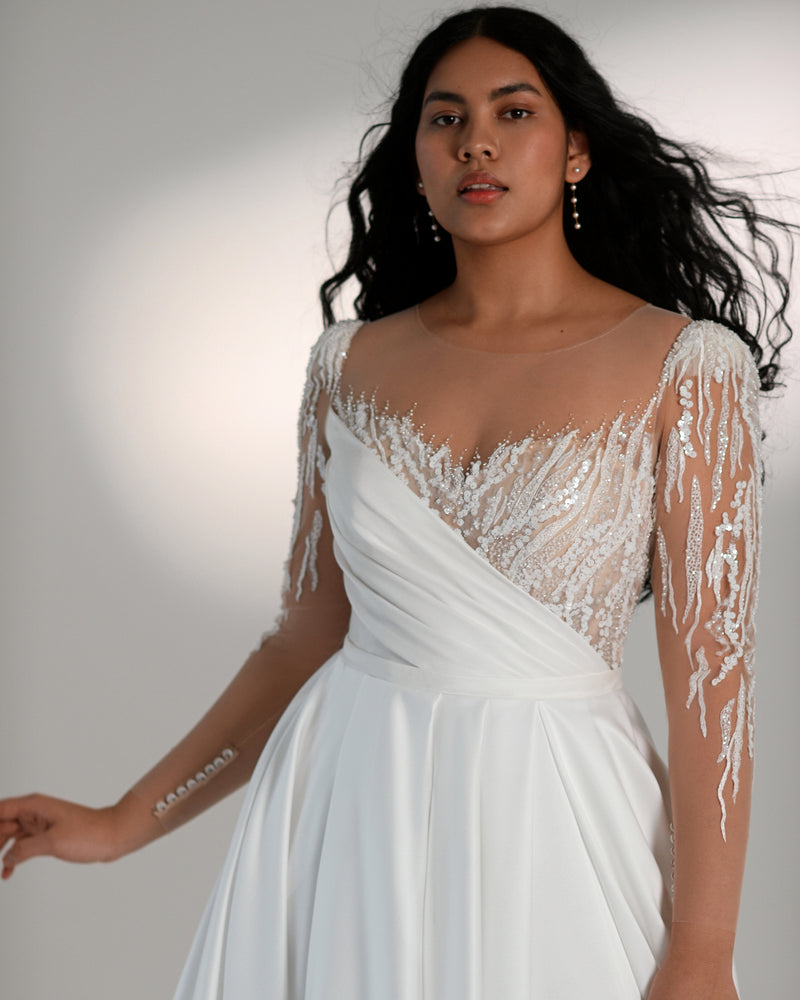 Long Sleeves A-Line Wedding Dress with Side Slit