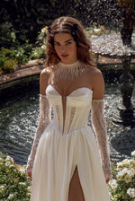 Bohemian Sweetheart A-Line Wedding Dress with Slit and Removable Sleeves and Choker