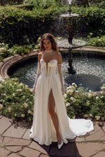 Bohemian Sweetheart A-Line Wedding Dress with Slit and Removable Sleeves and Choker