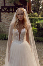 Pearly Top Strapless Princess Wedding Gown with Veil