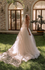 Pearly Top Strapless Princess Wedding Gown with Veil