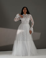 Long Sleeve High Neck A-Line Lace Boho Wedding Dress