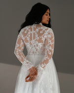 Long Sleeve High Neck A-Line Lace Boho Wedding Dress