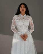 Long Sleeve High Neck A-Line Lace Boho Wedding Dress