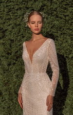 Sparkle V-Neck Long Sleeve Mermaid Wedding Dress