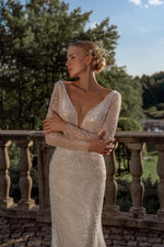 Sparkle V-Neck Long Sleeve Mermaid Wedding Dress