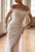 Mermaid Long Sheer Sleeves Off-Shoulder Lace Wedding Dress