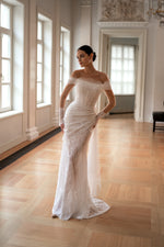 Mermaid Long Sheer Sleeves Off-Shoulder Lace Wedding Dress