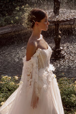 Princess Wedding Dress with 3D Flowers and Removable Wings