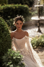 Princess Wedding Dress with 3D Flowers and Removable Wings