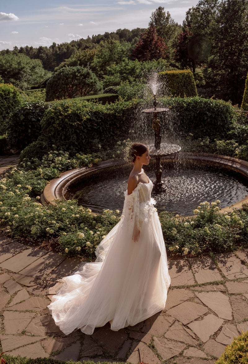 Princess Wedding Dress with 3D Flowers and Removable Wings