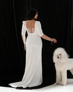 V-Neck Long Sleeve Sheath Button Back Wedding Dress