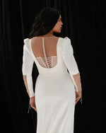 V-Neck Long Sleeve Sheath Button Back Wedding Dress